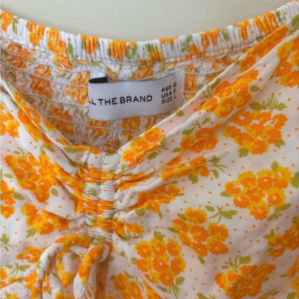 Faithfull the Brand Yellow Floral Tie-Front Puff Sleeve Mini Dress - Picture 2 of 6